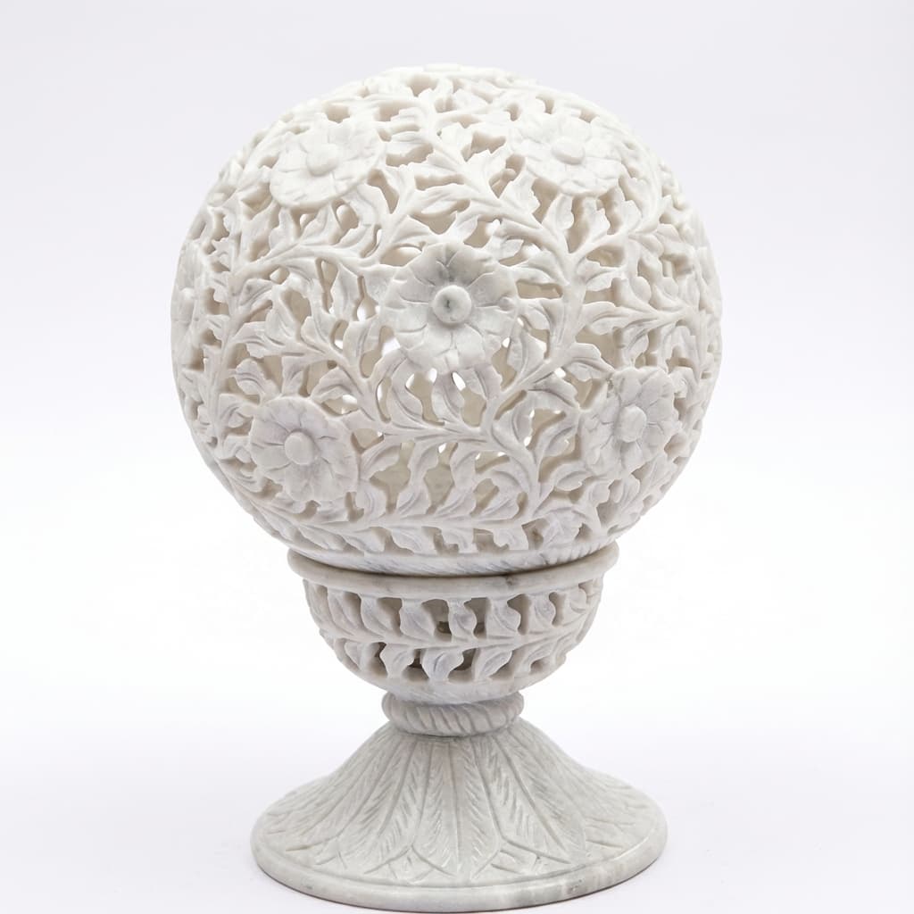 Exquisite Hand-Carved Lattice Stone Candle Holder
