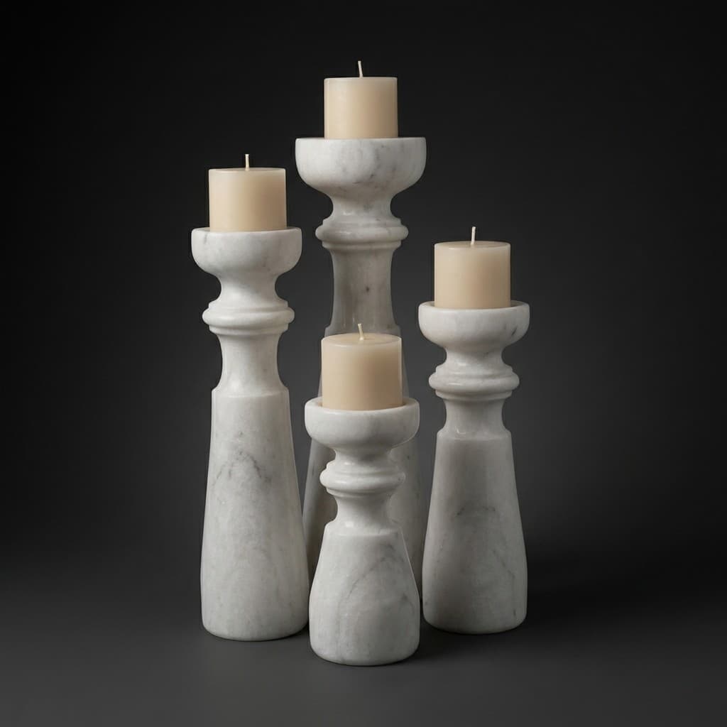 Hand-Carved Traditional Silhouette Stone Candleholders - Set of 4