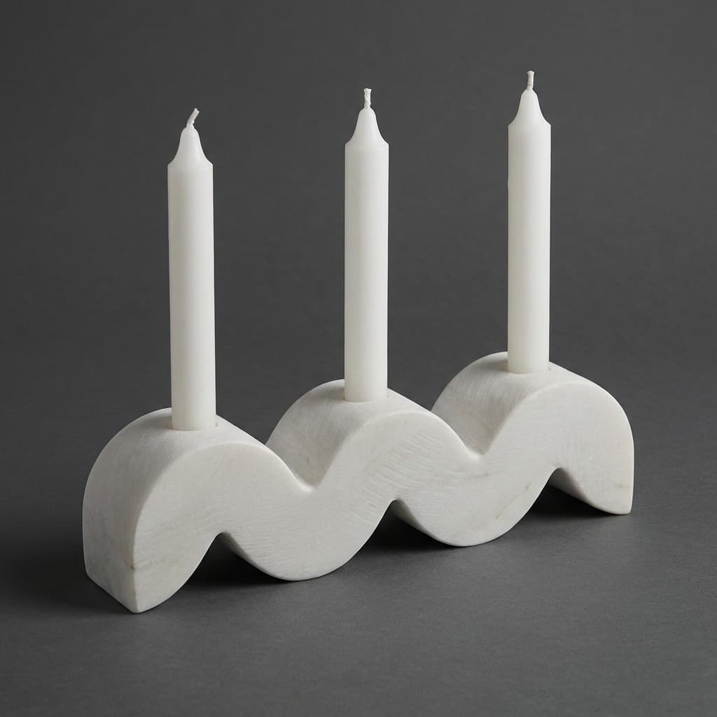 Artisan Wave Sculptural Hand-Carved Stone Candle Holder