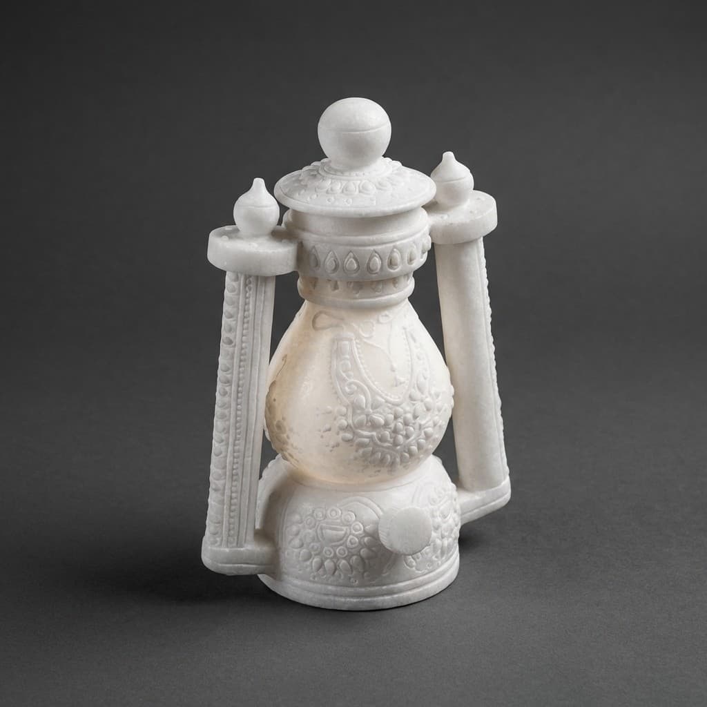 Hand-Carved Artisan Antique Style Stone Lantern Decor
