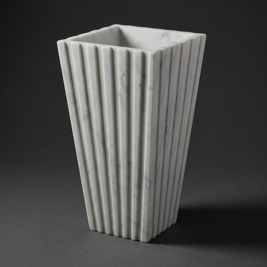 Modern Handcrafted Tapered Stone Floor Vase