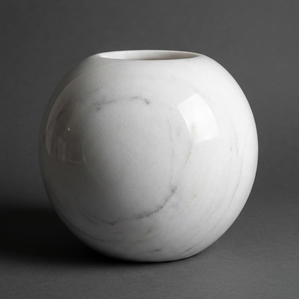 Elegant Artisan Hand-Carved Spherical Stone Vase