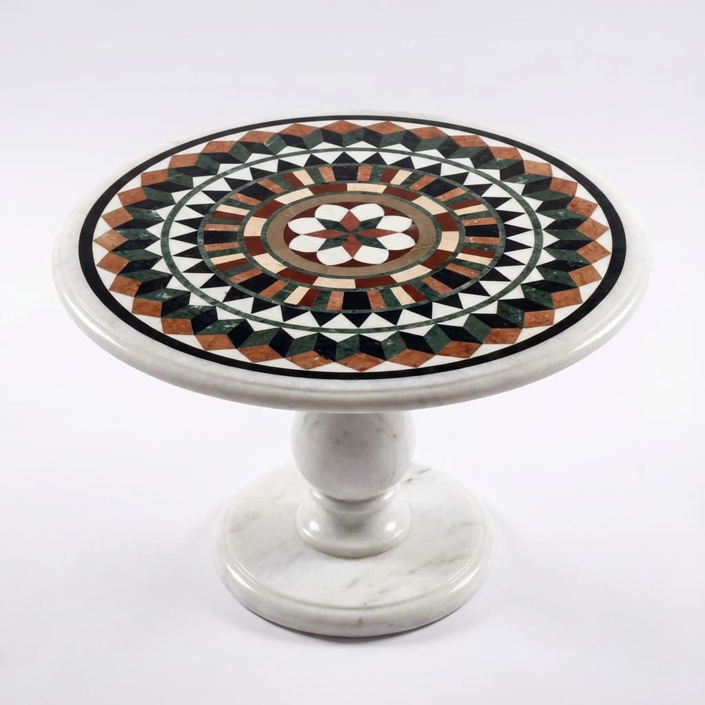 Exquisite Handcrafted Round Inlay Stone Side Table