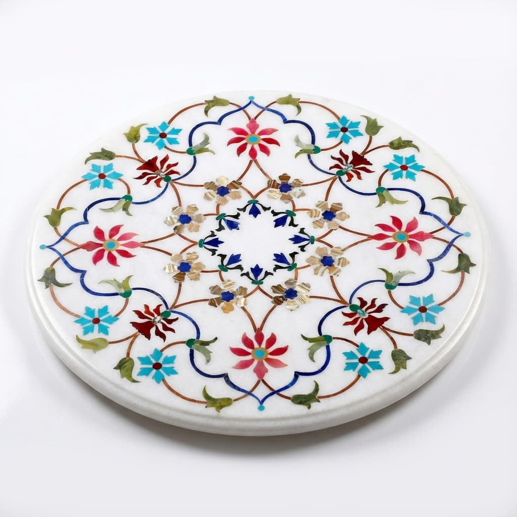 Artisan Handcrafted Floral Inlay Stone Side Table Top