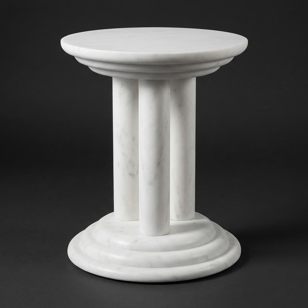 Elegant Hand-Carved Modern Pedestal Stone Side Table - hero-light