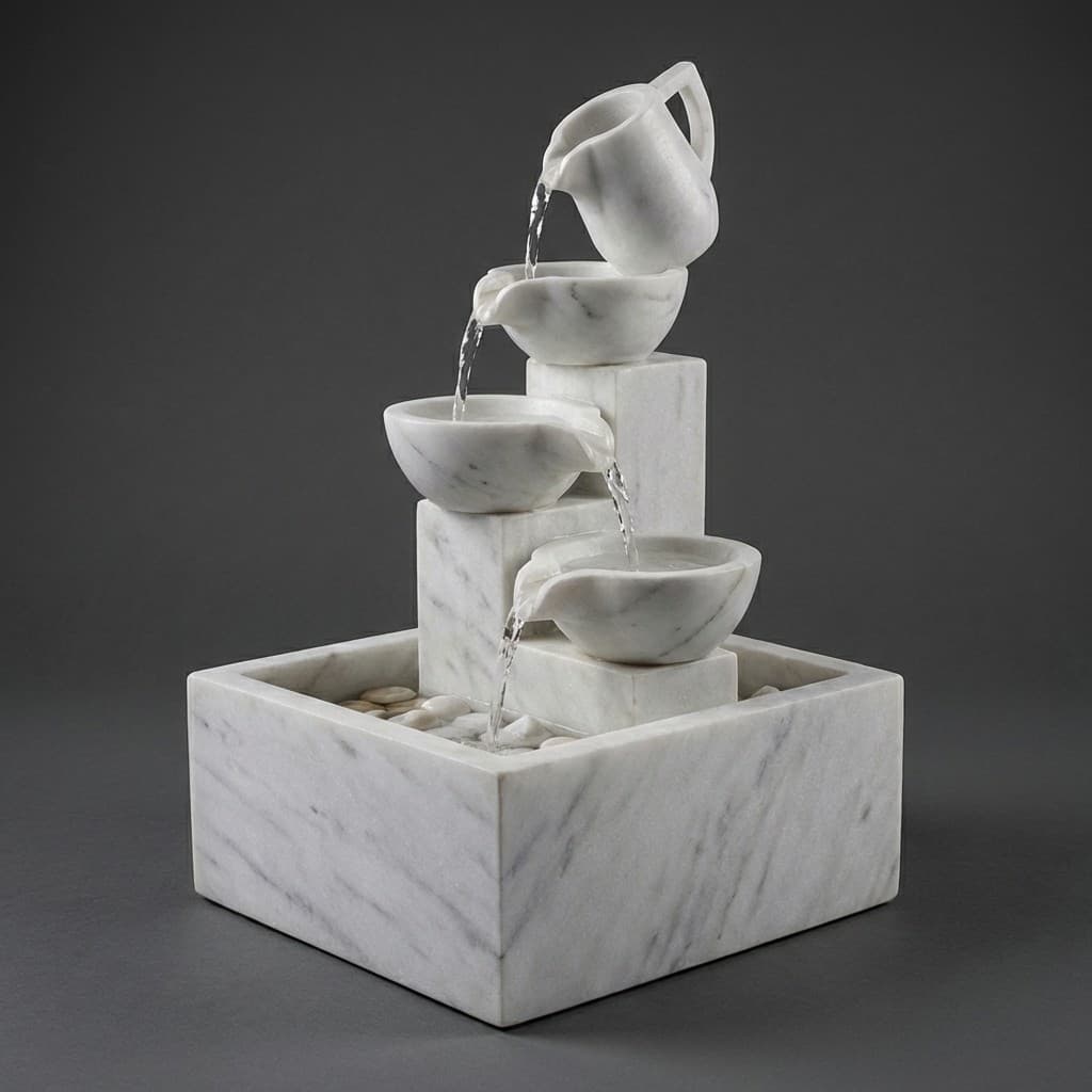 Modern Hand-Carved 4-Tier Cascading Stone Fountain