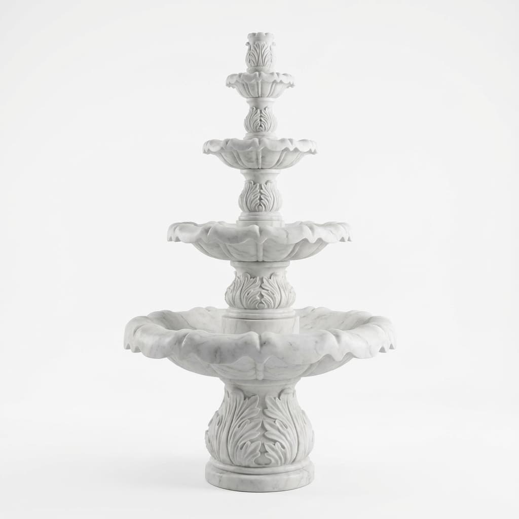 Hand-Carved 4-Tier Acanthus Leaf Classical Stone Fountain